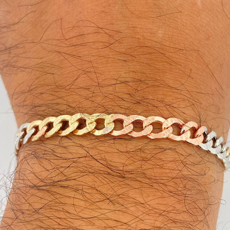 Cuban Bracelet 7.2gr / 8.5in / Three Golds +3 14K Italy &