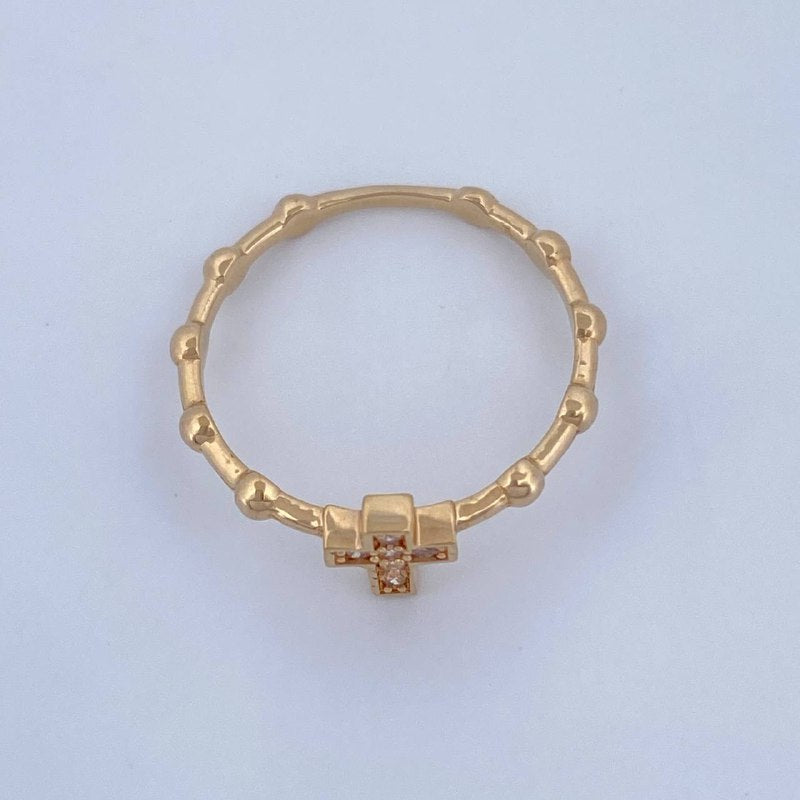 Cross Beads Ring 1.7gr / Size 7 1/2 / 18K Yellow Gold &