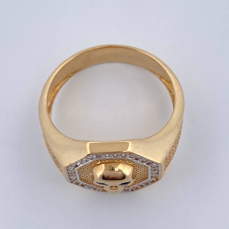 Anillo Calavera Octagonal 8.3gr / T11 / Dos Oros Amarillo Blanco 18K &