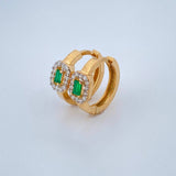 Hoop Earrings Halo Square Emerald 2.95gr / 1/2 in / Two Tone Yellow White 18K +