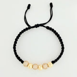 Black Woven Bracelet Fire Beads Diamond Cut Beads Yellow Gold 18K