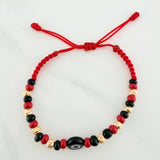 Red Woven Bracelet with Turkish Eye in 18K Yellow Gold