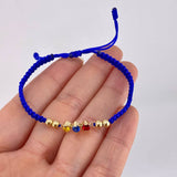 Blue Woven Bracelet Trio Sparks Plain Beads Yellow Gold 18K