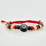 Red Woven Bracelet with Turkish Eye in 18K Yellow Gold
