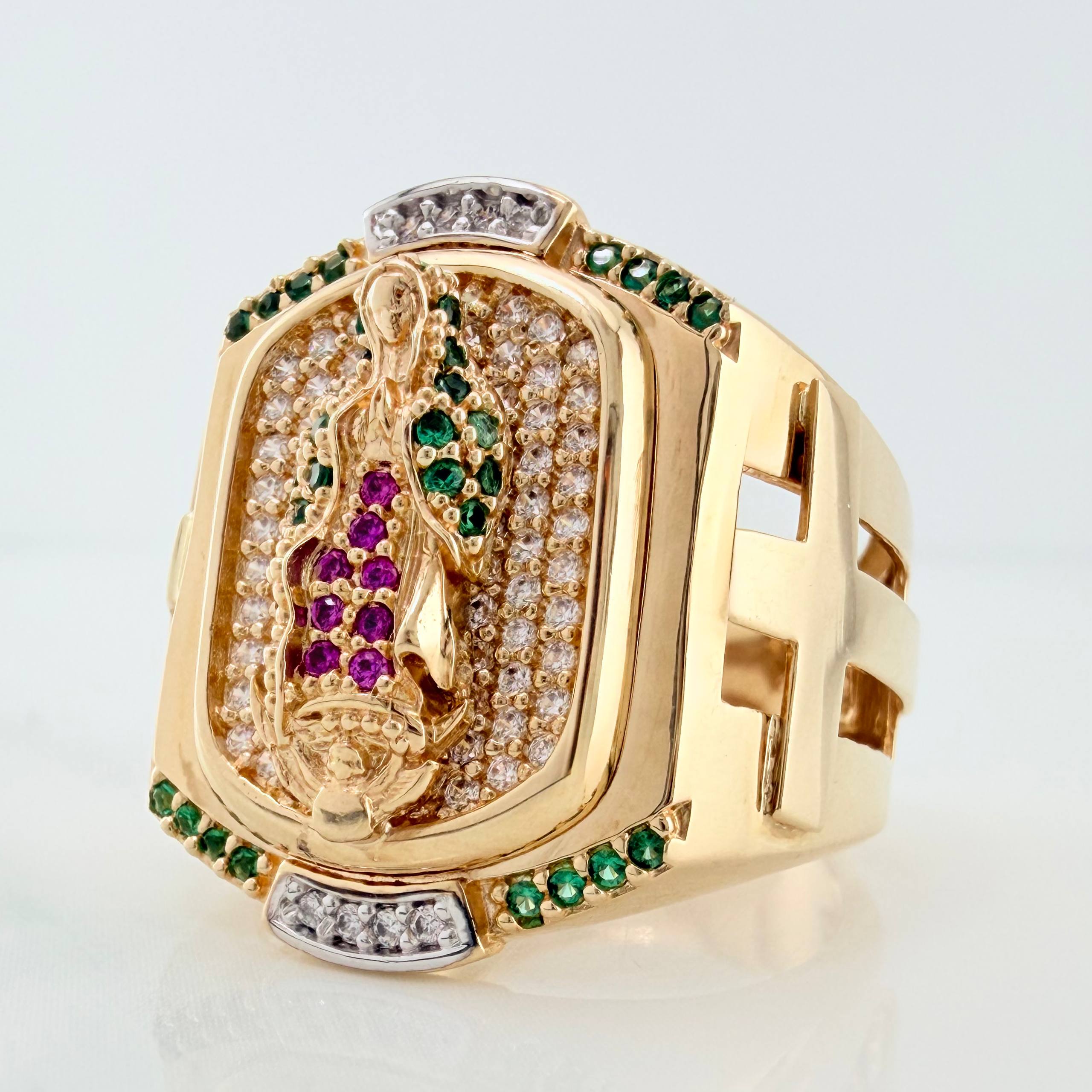 Our Lady of Guadalupe Ring 12.35 g / Size 9 1/2 Two-Tone Yellow White Gold 18K