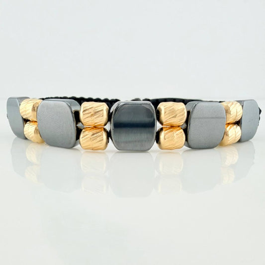 Black Woven Bracelet Hematite Yellow Gold 18K