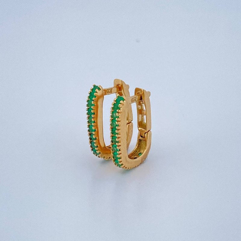 Candongas Carril Cuadrada Esmeralda 2gr / 1/2 in / Oro Amarillo 18K %