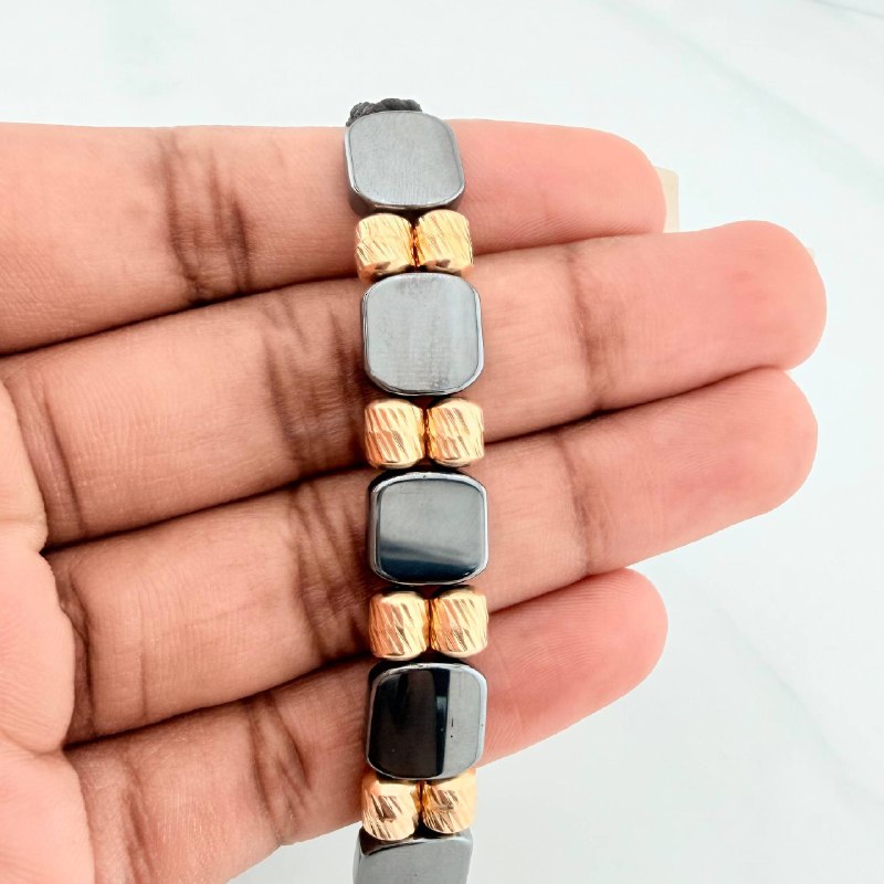 Black Woven Bracelet Hematite Yellow Gold 18K