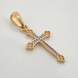 Rhombus Cross Pendant 1.45gr / 1 1/4 in / Two-Tone Yellow White Gold 18K &
