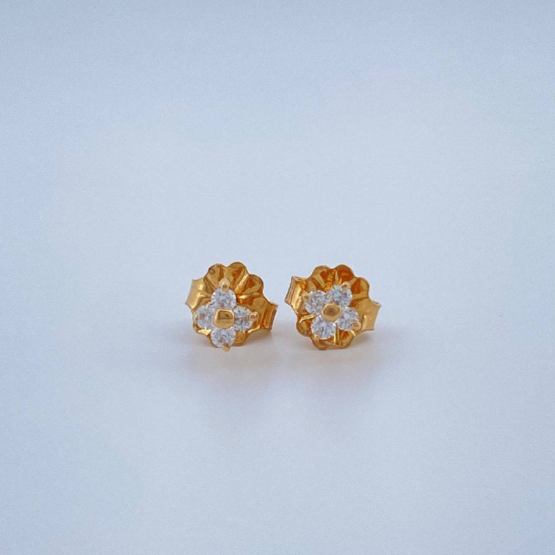 Stud Earrings Flower Diamond 0.7gr / Yellow Gold 18K %