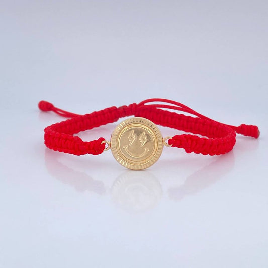 Pulsera Tejida Roja Carita Feliz 1.35gr / Oro 18K $
