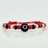 Red Woven Bracelet with Turkish Eye in 18K Yellow Gold