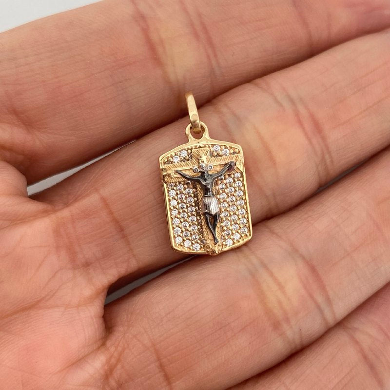 Pendant Plaque Cross Miraculous Christ of Buga 2.5 g / 3/4 in Three Golds 18K