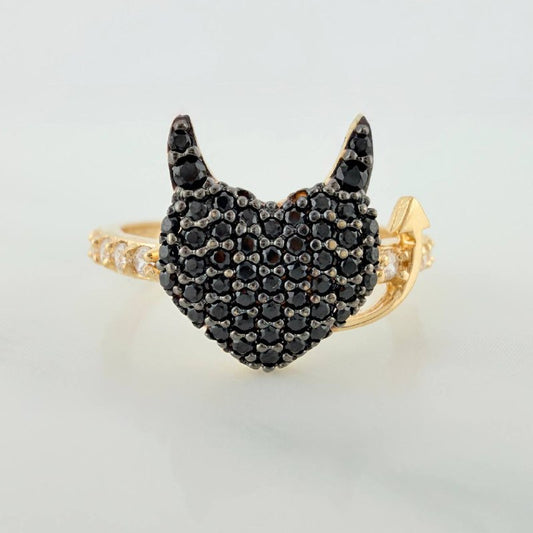 Anillo Corazon Devil 2.5gr / T6 1/2 / 3/4 in / Dos Oros Negro Amarillo 18K $
