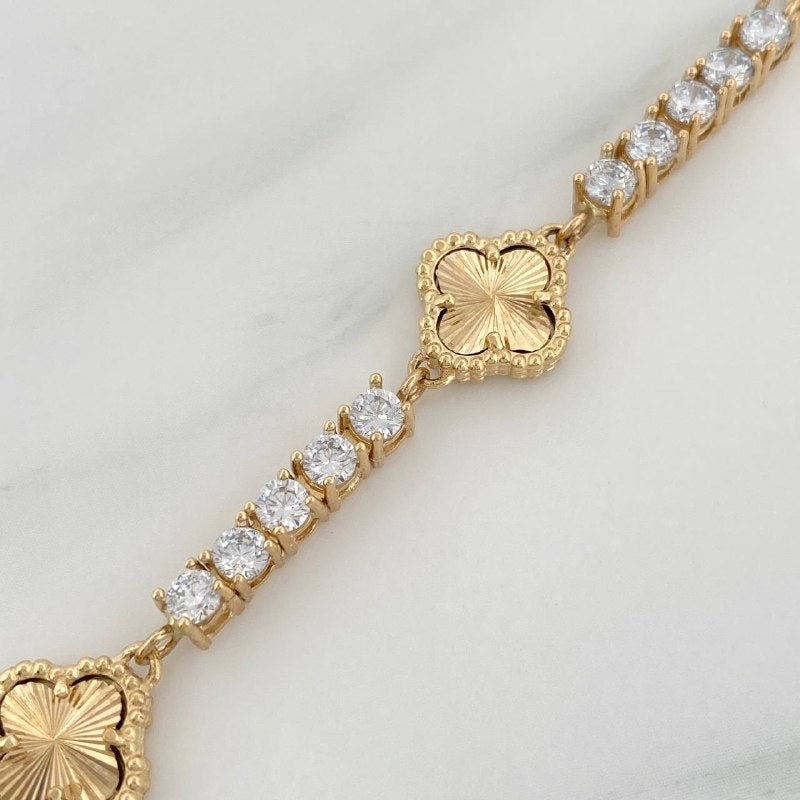 Pulso Tennis Trebol Diamantado 13.9 g / 7 3/4 in / 3.3 mm Oro Amarillo 18K