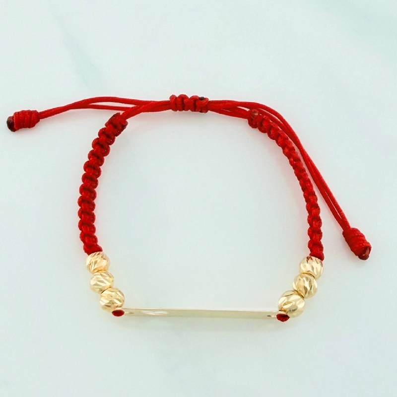 Pulsera Tejida Roja Placa Corazon Oro Amarillo 18K