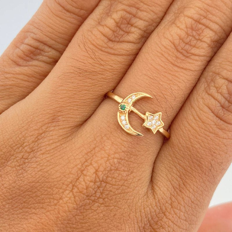 Anillo Estrella Luna 1.7gr / T7 1/4 / Oro Amarillo 18K &