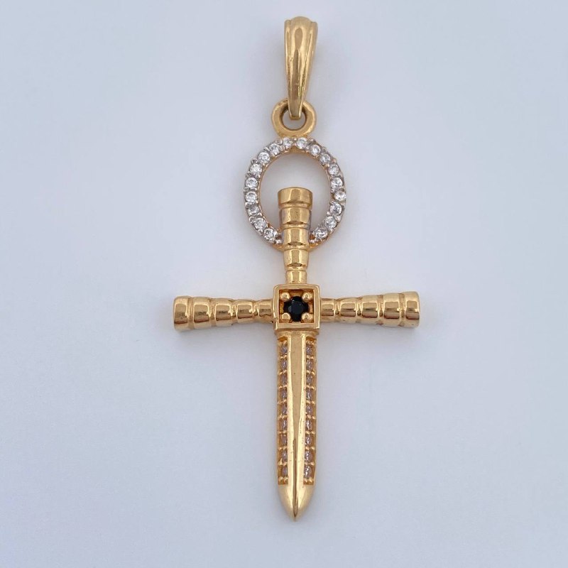 Pendant Cross Halo Sword 3.15gr / 1 3/4 in / Two-tone Yellow White 18K $