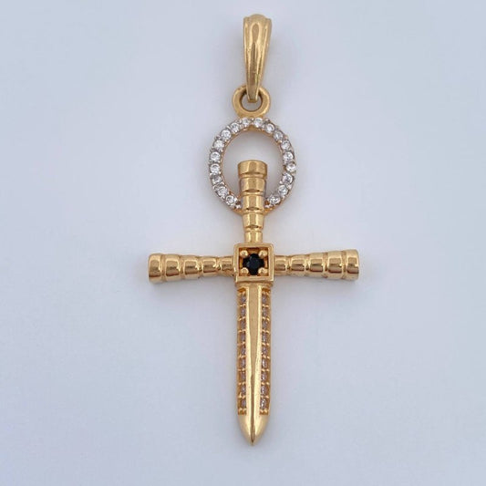 Pendant Cross Halo Sword 3.15gr / 1 3/4 in / Two-tone Yellow White 18K $