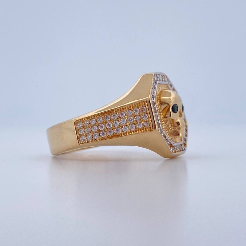 Anillo Calavera Octagonal 8.3gr / T11 / Dos Oros Amarillo Blanco 18K &