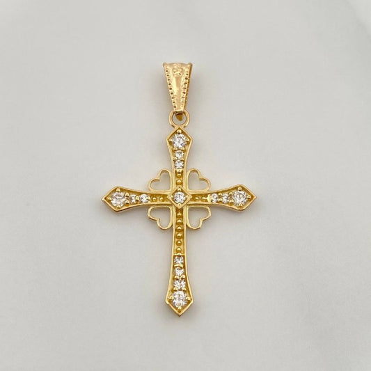 Dije Cruz Corazones 1.3gr / 1 1/4 in / Oro Amarillo 18K &