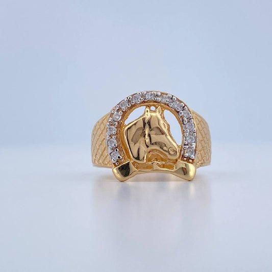 Anillo Herradura Caballo 5.95gr / T10 1/2 / Dos Oros Amarillo Blanco 18K &