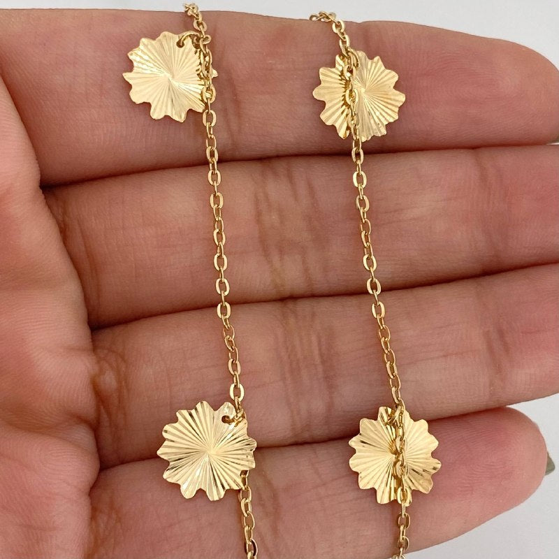 Tobillera Trebol Aro Seguido 2.25 g / 10 in / 1.2 mm Oro Amarillo 18K