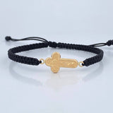 Pulsera Tejida Negra Cruz Cristo 0.85gr / Oro 18K &