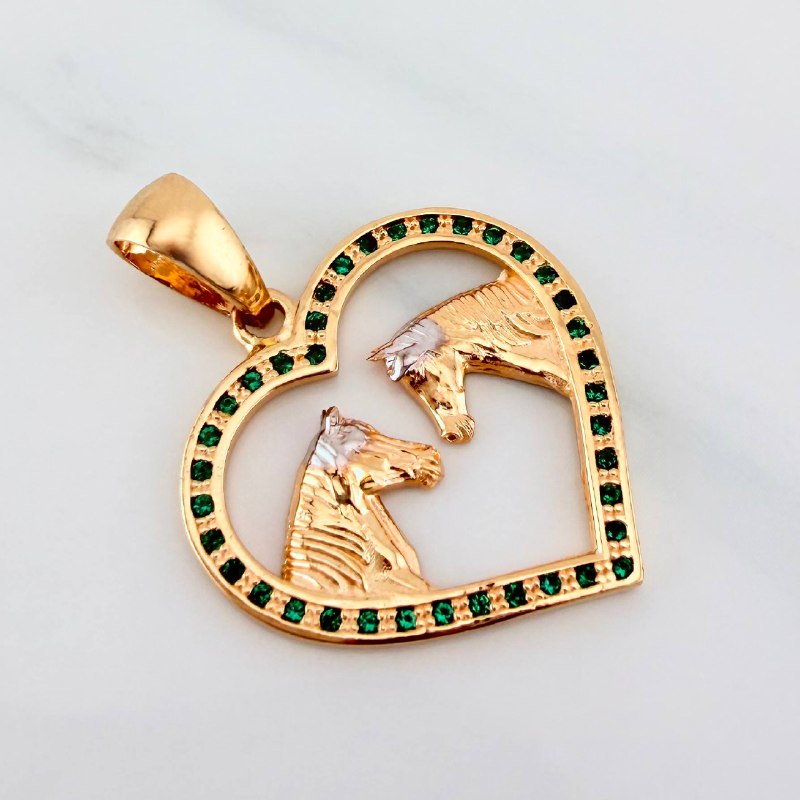 Pendant Heart Horses 3.05 g / 1 1/4 in Two Golds Yellow White 18K