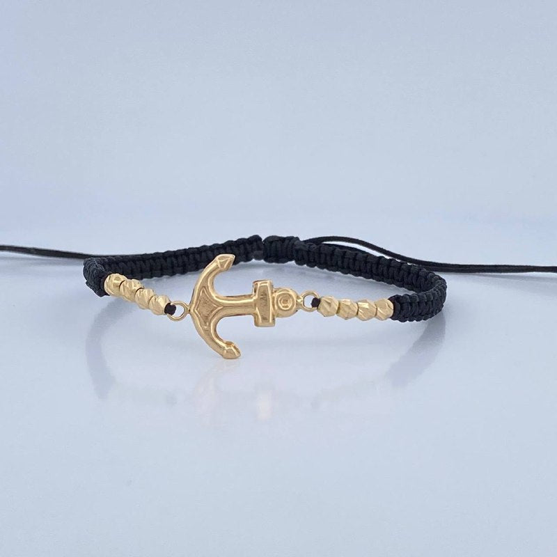 Black Woven Anchor Bracelet 1gr / 18K Gold &
