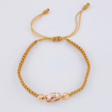 Woven Brown Bracelet Circle of the Virgin of Guadalupe Diamond Cut Beads Two Golds White Rose 18K