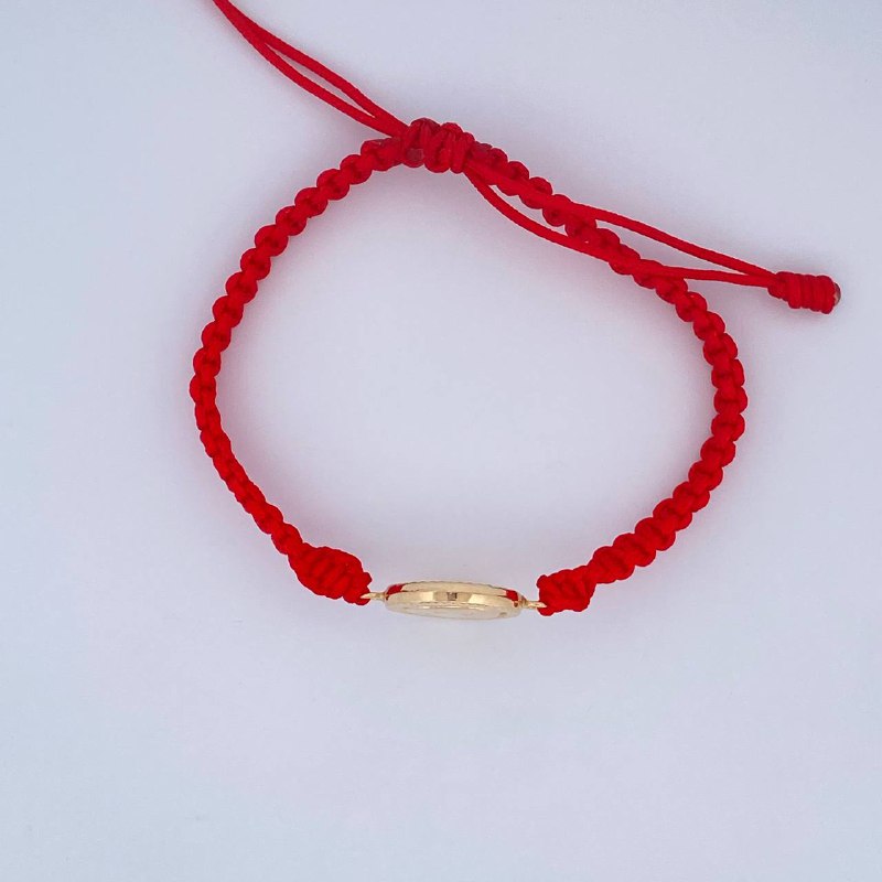 Pulsera Tejida Roja Carita Feliz 1.35gr / Oro 18K $