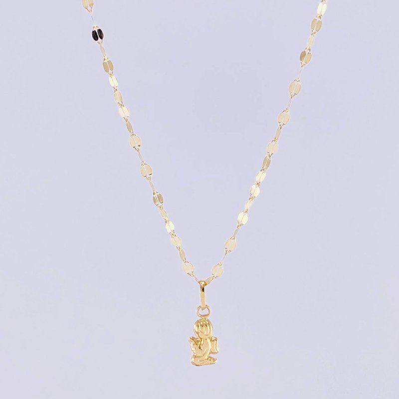 Set Cadena Flor Espejo + Dije Ángel de la Guarda / 1.25g / 18 in Oro Amarillo 18K