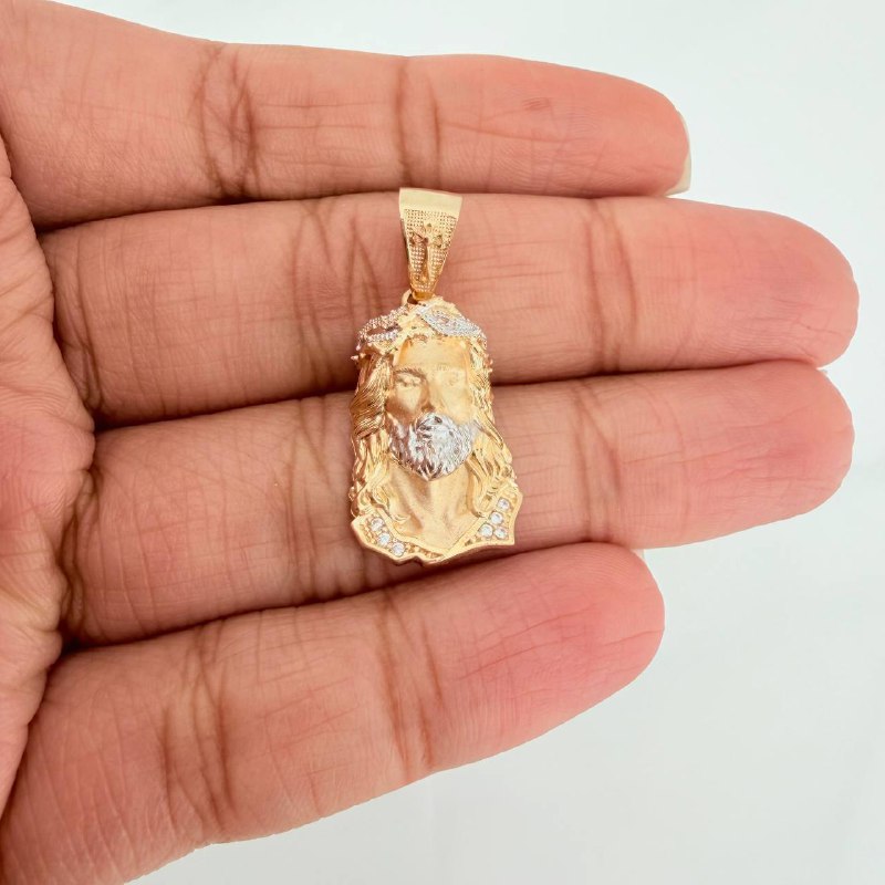 Dije Rostro Cristo 3.8 g / 1 1/4 in Dos Oros Amarillo Blanco 18K
