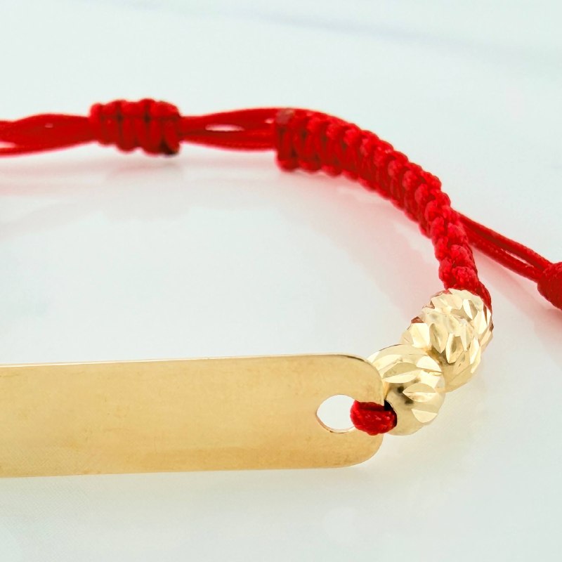 Pulsera Tejida Roja Placa Corazon Oro Amarillo 18K