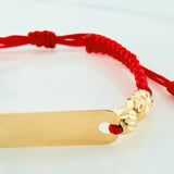 Pulsera Tejida Roja Placa Corazon Oro Amarillo 18K