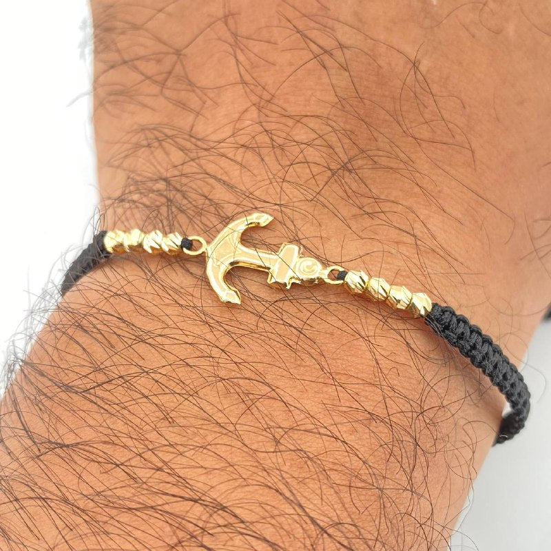 Black Woven Anchor Bracelet 1gr / 18K Gold &