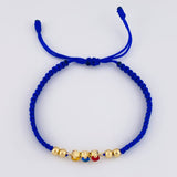 Blue Woven Bracelet Trio Sparks Plain Beads Yellow Gold 18K