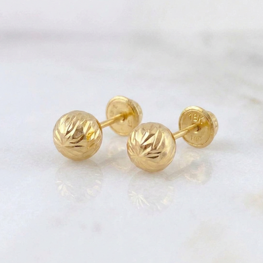 Diamond Cut Bead Stud Earrings 1.1 g / in / 8 mm Yellow Gold 18K