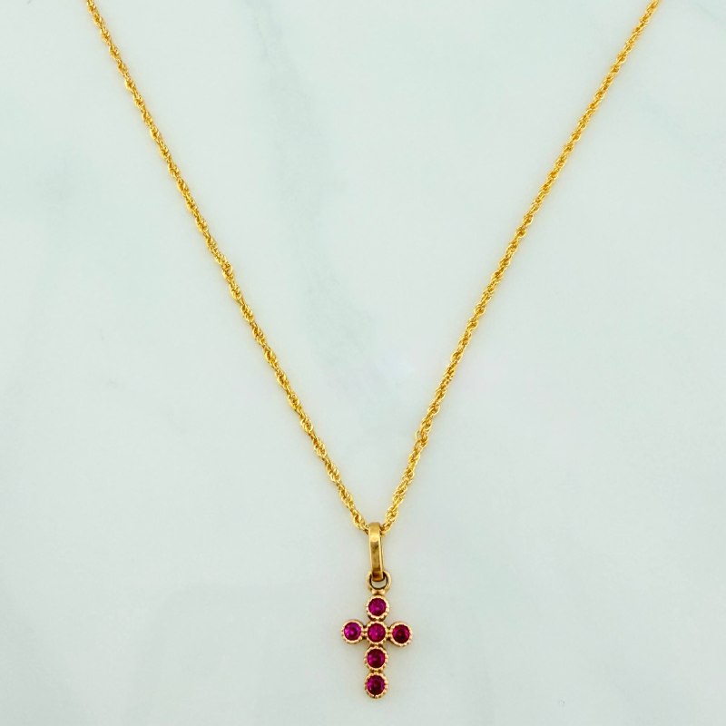 Set Cadena Lazo + Dije Cruz / 1,5 gr / 19 3/4 in Oro Amarillo 18K