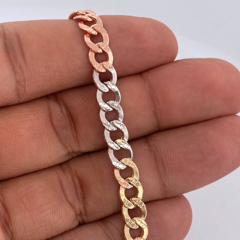 Cuban Bracelet 7.2gr / 8.5in / Three Golds +3 14K Italy &
