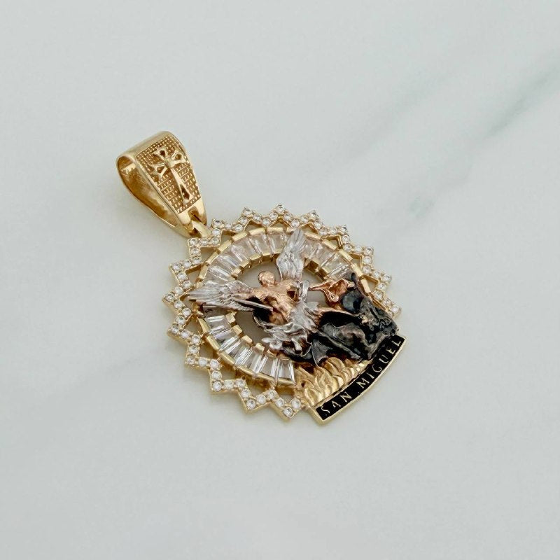 Saint Michael Archangel Pendant 7.8g / 1 1/2 in Three Golds 18K