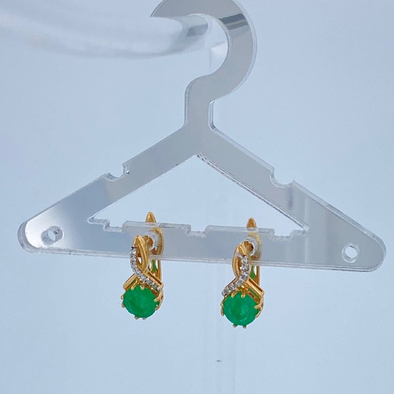 Hoop Earrings Circle Crossed Bow Emerald 2.15gr / 1/2 in / Two Tone Yellow White 18K +