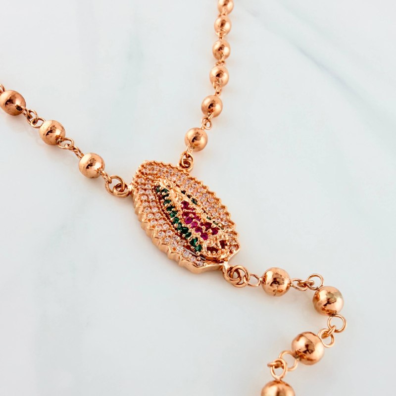 Rosary Virgin of Guadalupe 13.55 g / 15 1/4 in / 4 mm 18K Rose Gold