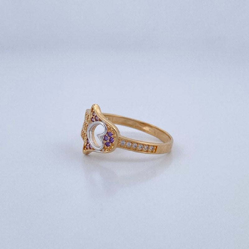 Hamsa Hand Heart Ring 2.4gr / Size 7 1/4 / 18K Gold &