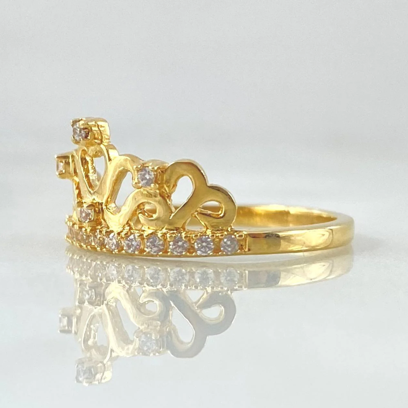 Anillo Corona Corazones 2.6gr / T6 1/4 / Oro Amarillo 18K