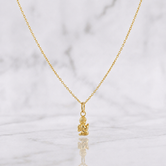 Set Cadena Aro Seguido + Dije Angel / 1.2g / 18 in Oro Amarillo 18K