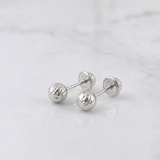 Stud Earrings Bead 0.8gr / 6mm Diamond Cut 18K White Gold &