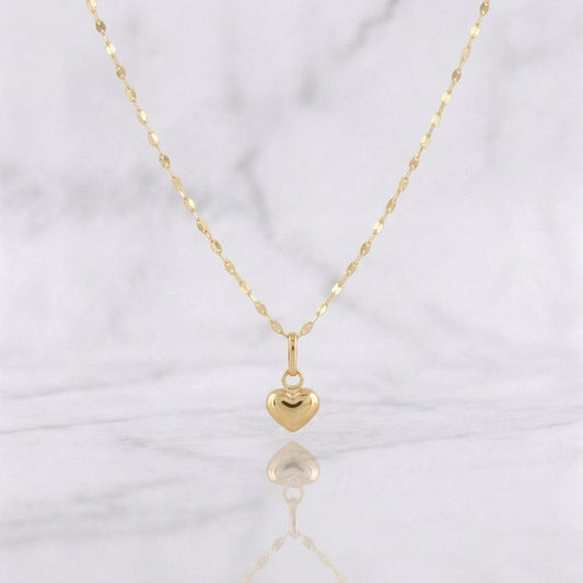 Set Cadena Flor Espejo + Dije Corazón / 1.1g / 18 in Oro Amarillo 18K
