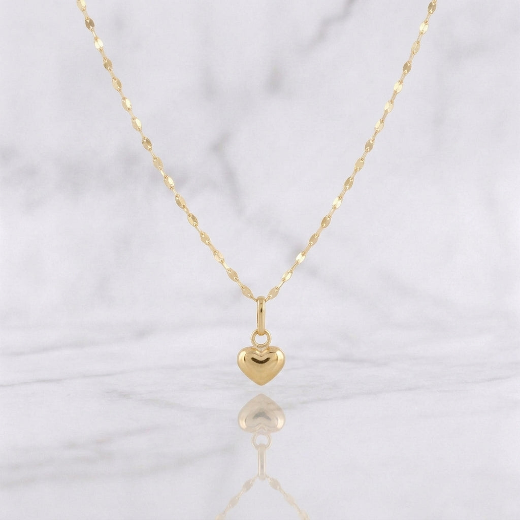 Mirror Flower Chain Set + Heart Pendant / 1.1g / 18 in 18K Yellow Gold